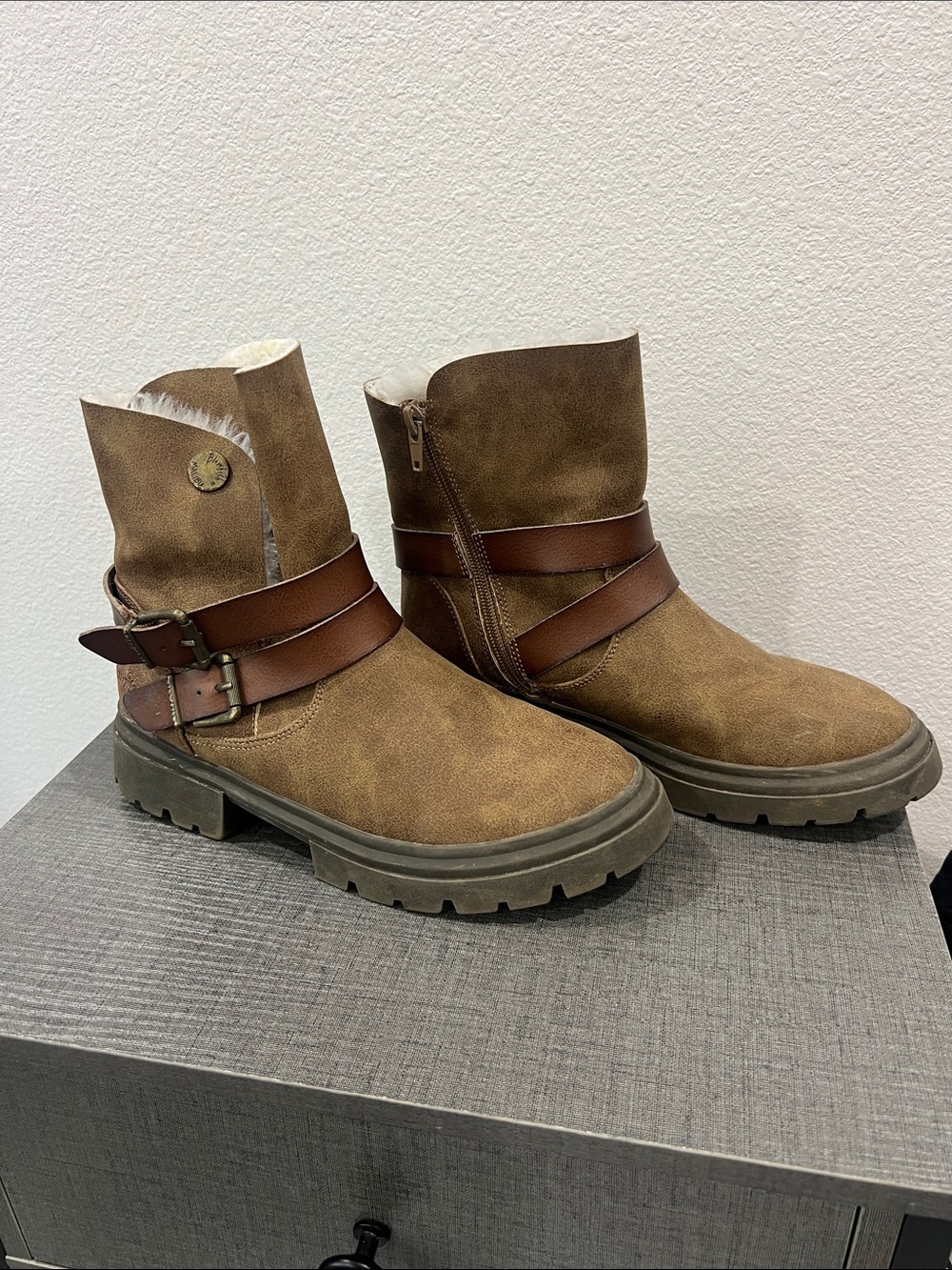 Blowfish Brown Suede-Look Strap Ankle Boots for Kids